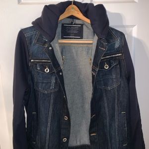 Zara Denim Distressed Denim Hoodie Jacket - Size M